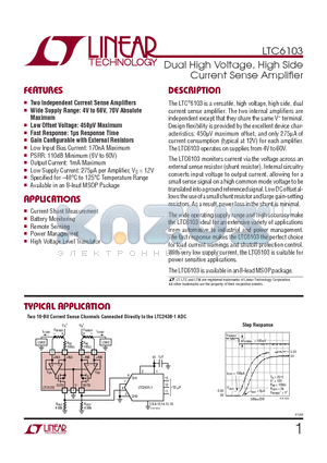 LTC6103IMS8 datasheet - Dual High Voltage, High Side Current Sense Amplifier