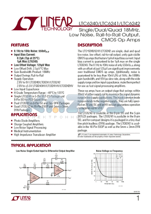 LTC6240 datasheet - Single/Dual/Quad 18MHz, Low Noise, Rail-to-Rail Output, CMOS Op Amps