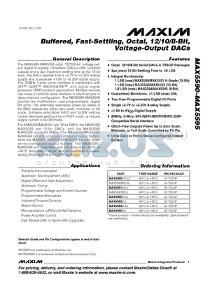 MAX5590BEUG datasheet - Buffered, Fast-Settling, Octal, 12/10/8-Bit, Voltage-Output DACs