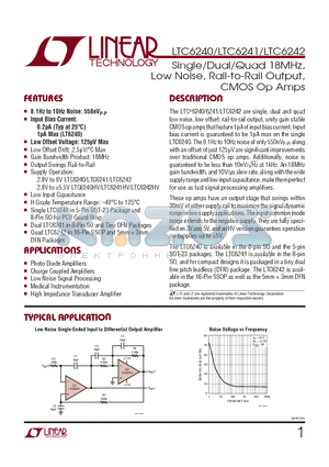 LTC6240IS8 datasheet - Single/Dual/Quad 18MHz, Low Noise, Rail-to-Rail Output, CMOS Op Amps