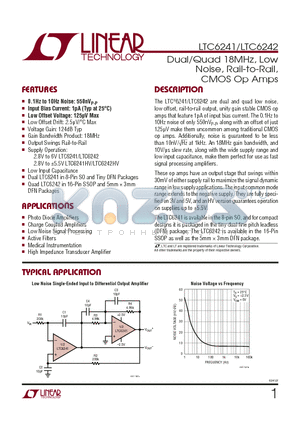 LTC6241CS8 datasheet - Dual/Quad 18MHz, Low Noise, Rail-to-Rail, CMOS Op Amps