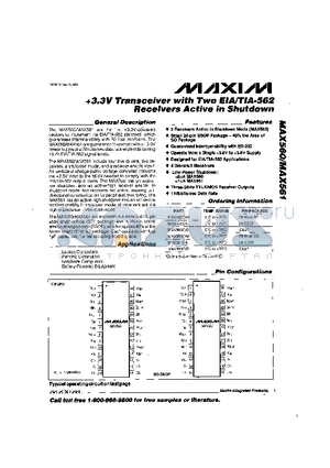 MAX561CAI datasheet - 3.3V Transceiver with Wow EIA/TIA-562 Receivers Active in Shutdown