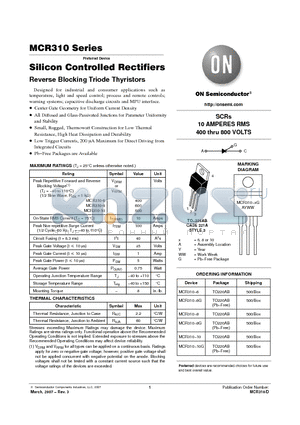 MCR310-10G datasheet - Silicon Controlled Rectifiers Reverse Blocking Triode Thyristors