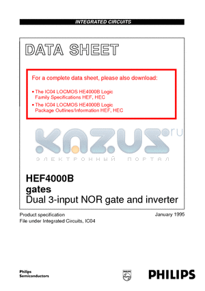 HEF4000B datasheet - Dual 3-input NOR gate and inverter