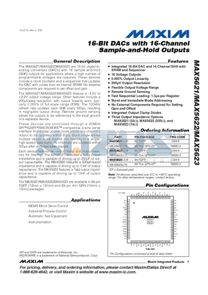 MAX5623UCB datasheet - 16-Bit DACs with 16-Channel Sample-and-Hold Outputs