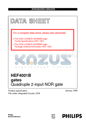 HEF4001BT datasheet - Quadruple 2-input NOR gate