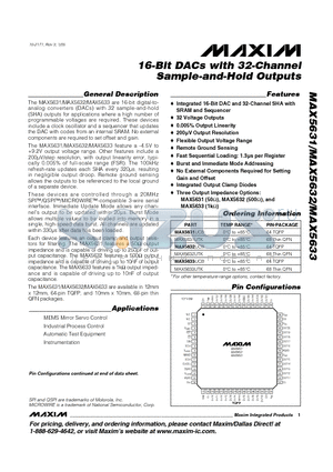 MAX5631UCB datasheet - 16-Bit DACs with 32-Channel Sample-and-Hold Outputs