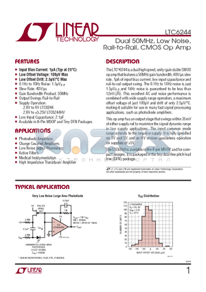 LTC6244IDD datasheet - Dual 50MHz, Low Noise, Rail-to-Rail, CMOS Op Amp