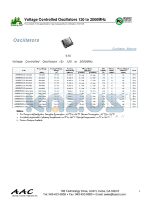 JXWBVCO-S-1650-1900 datasheet - Voltage Controlled Oscillators 120 to 2000MHz