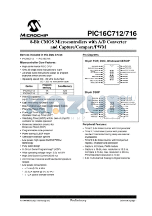 PIC16C712-04E/SS datasheet - 8-Bit CMOS Microcontrollers with A/D Converter and Capture/Compare/PWM