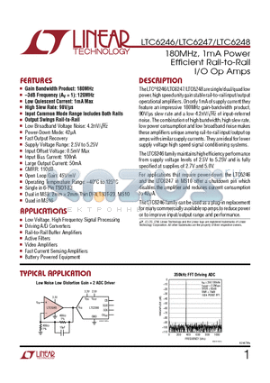 LTC6246IS6TRPBF datasheet - 180MHz, 1mA Power Efficient Rail-to-Rail I/O Op Amps