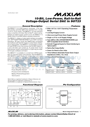 MAX5711EUT datasheet - 10-Bit, Low-Power, Rail-to-Rail Voltage-Output Serial DAC in SOT23
