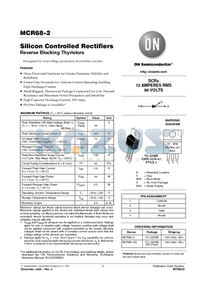 MCR68_05 datasheet - Silicon Controlled Rectifiers Reverse Blocking Thyristors