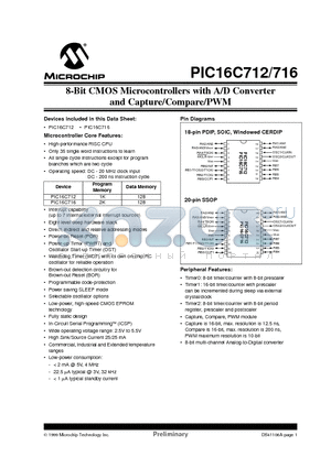 PIC16C712 datasheet - 8-Bit CMOS Microcontrollers with A/D Converter and Capture/Compare/PWM