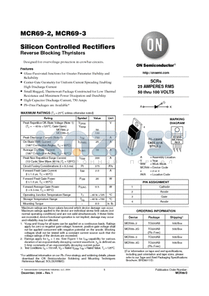 MCR69-2G datasheet - Silicon Controlled Rectifiers Reverse Blocking Thyristors