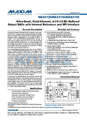 MAX5723 datasheet - Ultra-Small, Octal-Channel, 8-/10-/12-Bit Buffered Output DACs with Internal Reference and SPI Interface