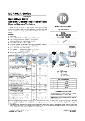 MCR703AT4G datasheet - Sensitive Gate Silicon Controlled Rectifiers Reverse Blocking Thyristors