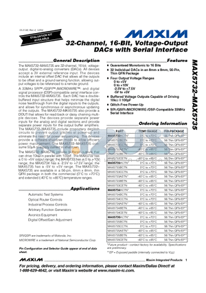 MAX5732CETN datasheet - 32-Channel, 16-Bit, Voltage-Output DACs with Serial Interface