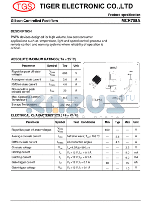 MCR708A datasheet - Silicon Controlled Rectifiers
