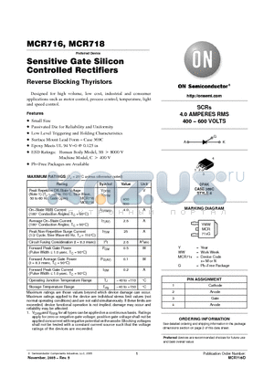 MCR716_05 datasheet - Sensitive Gate Silicon Controlled Rectifiers Reverse Blocking Thyristors