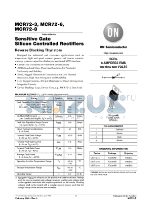 MCR72-6 datasheet - SENSITIVE GATE SILICON CONTROLLED RECTIFIERS