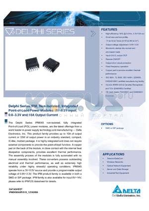 IPM04S0A0R10FA datasheet - Delphi Series IPM, Non-Isolated, Integrated Point-of-Load Power Modules: 3V~5.5V input, 0.8~3.3V and 10A Output Current