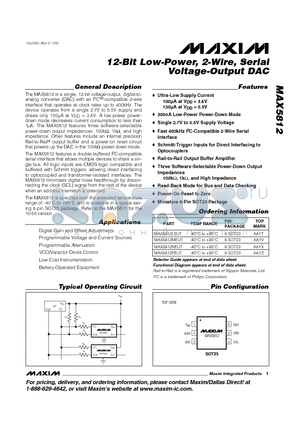 MAX5812 datasheet - 12-Bit Low-Power, 2-Wire, Serial Voltage-Output DAC