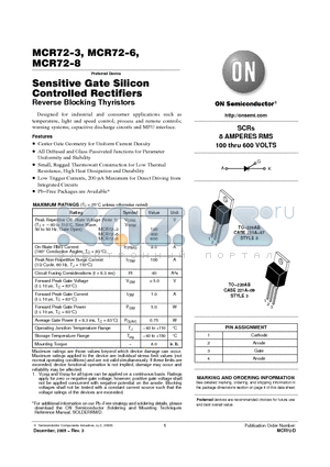 MCR72-3 datasheet - Sensitive Gate Silicon Controlled Rectifiers Reverse Blocking Thyristors