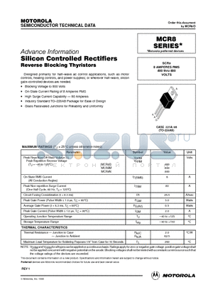 MCR8 datasheet - SCRs 8 AMPERES RMS 400 thru 800 VOLTS