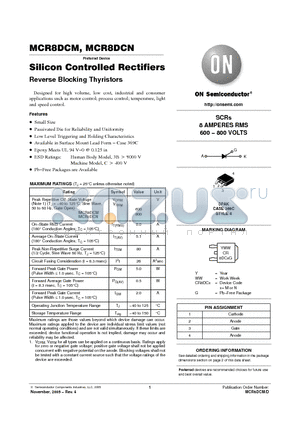 MCR8DCMT4G datasheet - Silicon Controlled Rectifiers Reverse Blocking Thyristors