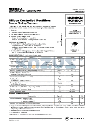 MCR8DCN datasheet - Silicon Controlled Rectifiers