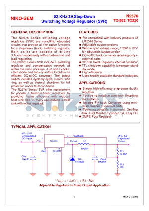 N2576 datasheet - 52 KHz 3A Step-Down Switching Voltage Regulator (SVR)