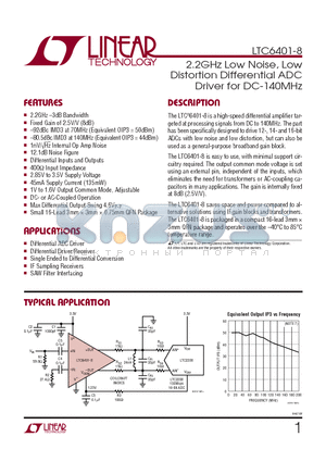 LTC6401CUD-8-PBF datasheet - 2.2GHz Low Noise, Low Distortion Differential ADC Driver for DC-140MHz