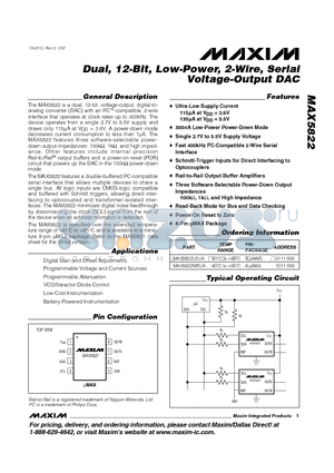 MAX5822MEUA datasheet - Dual, 12-Bit, Low-Power, 2-Wire, Serial Voltage-Output DAC
