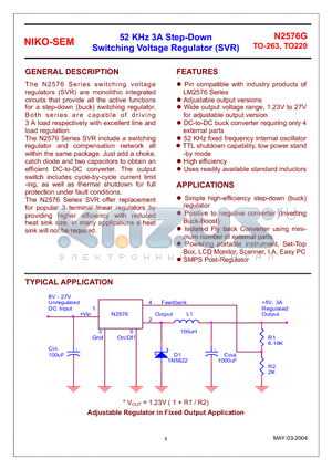 N2576G datasheet - 52 KHz 3A Step-Down Switching Voltage Regulator (SVR)