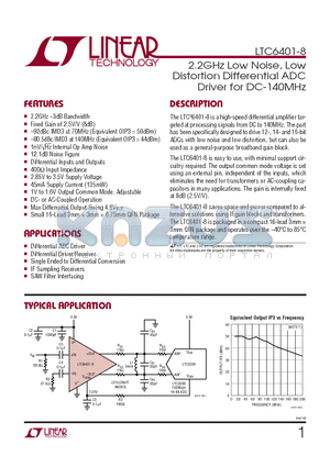 LTC6401IUD-8-PBF datasheet - 2.2GHz Low Noise, Low Distortion Differential ADC Driver for DC-140MHz