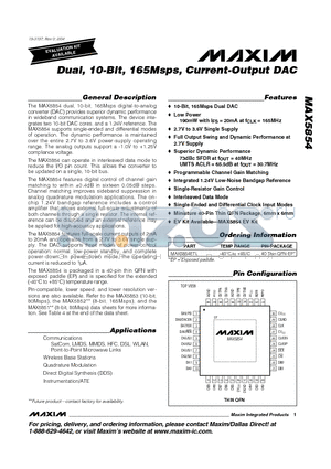 MAX5851 datasheet - Dual, 10-Bit, 165Msps, Current-Output DAC