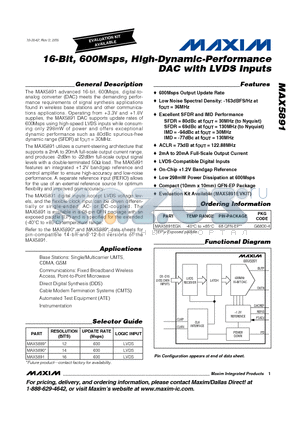 MAX5891EGK datasheet - 16-Bit, 600Msps, High-Dynamic-Performance DAC with LVDS Inputs