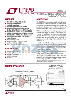 LTC6416 datasheet - 2 GHz Low Noise Differential 16-Bit ADC Buffer