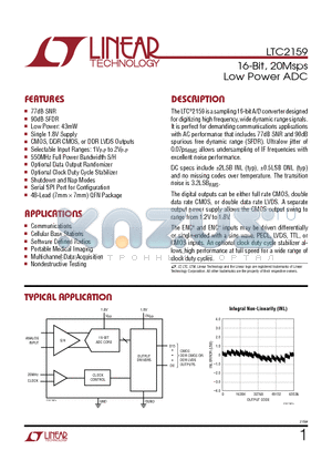 LTC6420-20 datasheet - 16-Bit, 20Msps Low Power ADC