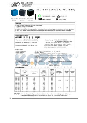 JZC-22F2FB10LDC3V datasheet - Small size, light weight .Low coil power consumption. Switching capacity can reach 20A