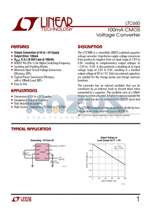 LTC660 datasheet - 100mA CMOS Voltage Converter