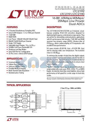 LTC6412 datasheet - 16-Bit, 65Msps/40Msps/25Msps Low Power  Dual ADCs
