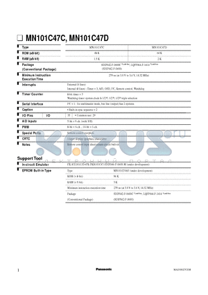 MN101C47 datasheet - Remote control input discriminant circuit built-in