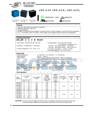 JZC-22F2SB20DDC3V datasheet - Small size, light weight .Low coil power consumption. Switching capacity can reach 20A