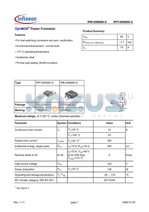 IPP120N06NG datasheet - OptiMOS^ Power-Transistor