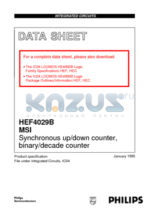 HEF4029BT datasheet - Synchronous up/down counter, binary/decade counter