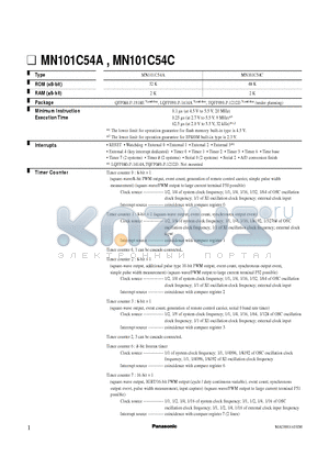 MN101C54 datasheet - Lower limit for operation guarantee for flash memory built-in type is 4.5 V