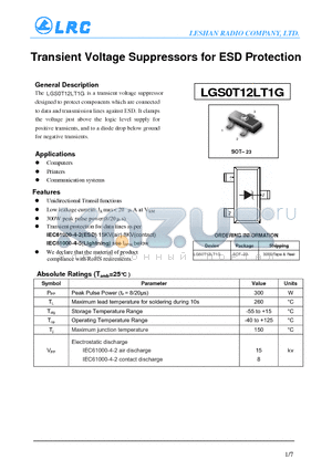 LGS0T12LT1G datasheet - Transient Voltage Suppressors for ESD Protection