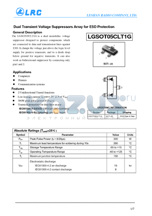 LGSOT05CLT1G datasheet - Dual Transient Voltage Suppressors Array for ESD Protection